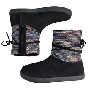 Toms Nepal Black Metallic Suede Boots, Women's Size 6